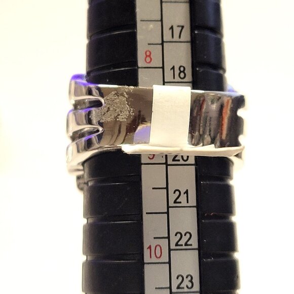 Clear Rhinestones Ring Size 9 Wide Band Silver Tone - Size 9 - Picture 6 of 14